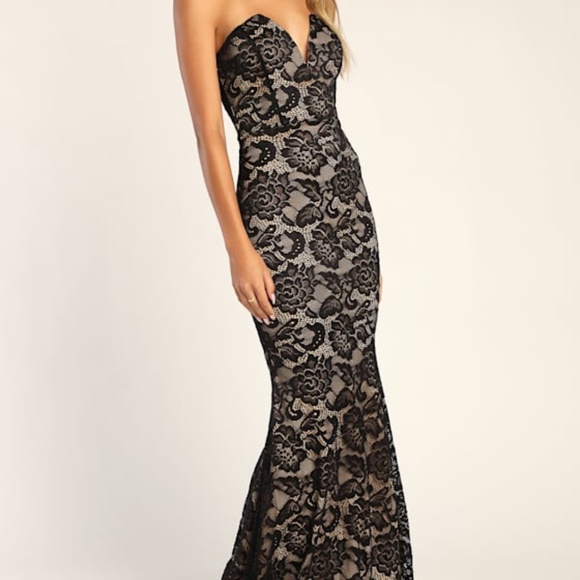 Lulus Sexy Sophistication Black Lace Strapless Trumpet Maxi Dress - Size XS - Picture 1 of 1